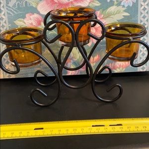 Glass and iron candle holder